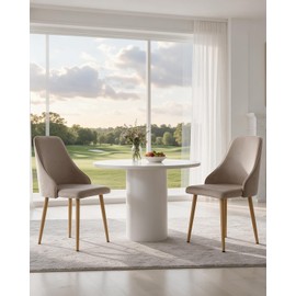 Velvet Dining Chairs Set of 2, Grey Upholstered High-Back Kitchen Chairs with 3-Inch Foam Cushions, Wood-Grain Metal Legs and Adjustable Foot Pads for Dining Room/Kitchen