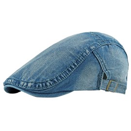 Kangqifen Mens Denim Flat Cap Cotton Gatsby Ivy Irish Hunting Newsboy Hat Adjustable Blue