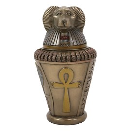 Ebros Ancient Egyptian Gods and Deities Hapi Canopic Jar Urn Statue 5.75" H Four Sons of Horus with Winged Scarab and Ankh Base Figurine Storage Box Kingdom Egypt Collectible Decor