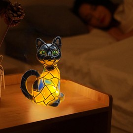 Yckeogln Retro Cat Colorful Resin Cat Table Lamp，3D Cute Pet Cats Themed LED Night Lamp for Pet Lovers Retro Cats Design Home Decor Lighting