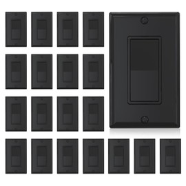 ELEGRP Single Pole Decors Light Switch with Plate 15Amp, 120-277V, Paddle Rocker Switch Replacement, On/Off Wall Switch, Self-Grounding, Residential Grade, w/Wall Plate, UL/CUL (20 Pack Glossy Black)