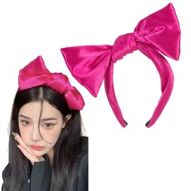 AIUPUOC Hot Pink Big Bow Headbands for Women Silky Fabric Rose Red Hair Bows HeadBand Hair Accessories Hair Band 1Pcs