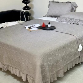 Brandream Queen Size Quilt Set Elegant Matelasse Coverlet Set Lightweight Ruffle Bedspread Noble Grey Quilts 3-Piece