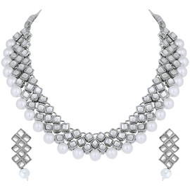 Aheli Stylish Bollywood Wedding Party Wear Necklace Earring Set Indian Ethnic Traditional Jewelry Gift for Women White