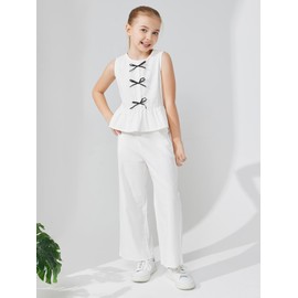 Handfrog Kids Set Crew Neck Tank Top High Waist Pants Casual Beach Travel Outfits Teen Girl Trendy Clothes