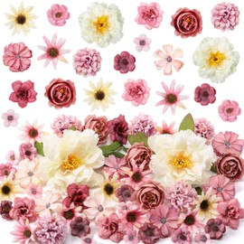 Thiccywoov 250 Pcs Artificial Flowers Heads Mini Silk Mix Flowers Fake Peony Daisy Rose Flowers Multicolor Small Flower Heads for Wedding Home Decorations Party Craft Garland DIY (Pink)