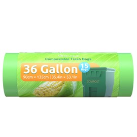 GreFusion Compostable 36 gallon Trash Bags, Extra Thick 1.28 Mills, Compost 36 Gal Trash Bags (Kitchen Tall Garbage Bags), Compostable Lawn & Leaf Yard Waste bags,ASTM D6400,Bpi Certified