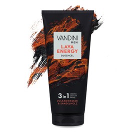 VANDINI Men Lava Energy 3-in-1 Shower Gel for Men, 200 ml with Volcanic Water and Sandalwood, 3-in-1 Men's Shower Gel for All Skin Types, Vegan, Parabens and Silicones, Made in Germany