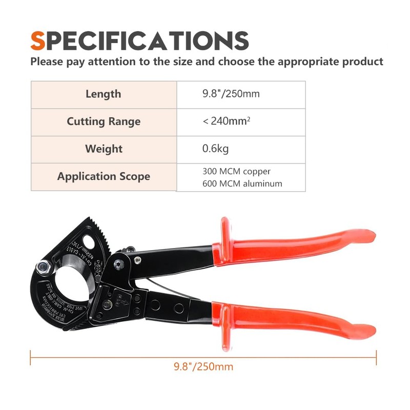 Ratchet Cable Wire Cutter Heavy Duty Wire Cutter for Aluminum