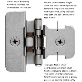 Hickory Hardware P5311-BI-10B Double Demountable Hinge - 1/4 Inch Overlay Self-Closing Feature with 170° Opening Face Frame | Easy Installation Cabinet Screwless Mounting Black Iron Finish 10 Pairs