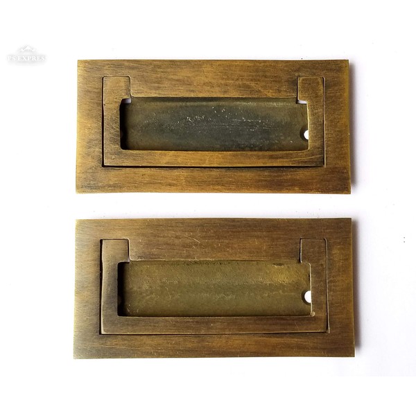 hardwarefinds 2 Antique Style/Modern Inset Flush Mount Trunk Drawer Chest Pull Handles,Solid Brass #P21