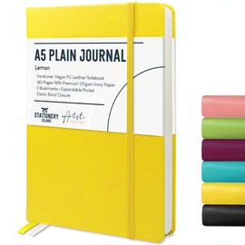 STATIONERY ISLAND A5 Unlined Notebook,Plain Notebook Hardcover with 120gsm Premium Thick Paper, 180 Pages Hardback Blank Notebook for Writing, Working, Study, Planning, Diary, Journaling