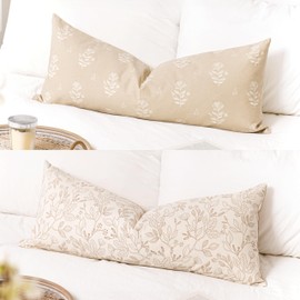 SageSelvas Farmhouse Decorative Throw Pillow Cover 14X36, Cream Accent Lumbar Throw Pillow for Bed, Floral Neutral Beige Cotton Pillowcase for Couch Sofa Living Room, 1PC