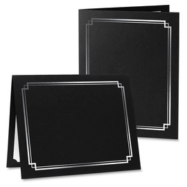Classic Black & Silver Certificate Folders- Packs 25, Linen Cover 80 lb. Stock, Folded, Die-Cut Corners, for Office, Business Awards, Graduation, School Diploma Holder, 9-1/2" x 12"