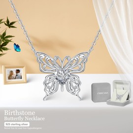CHIRENMA Butterfly Necklace for Women 925 Sterling Silver Birthstone Butterfly Pendant Necklaces Jewelry for Women Mom Wife (style 2)