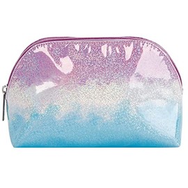 iscream 8.25" x 5" Faux Glitter Patent Leather Fully Lined Wide Zipper Opening Cosmetic Bag - Pink & Blue Ombre