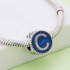 Hoobeads - Abalorio de plata de ley 925 con diseño de letra de la A a la Z, color azul