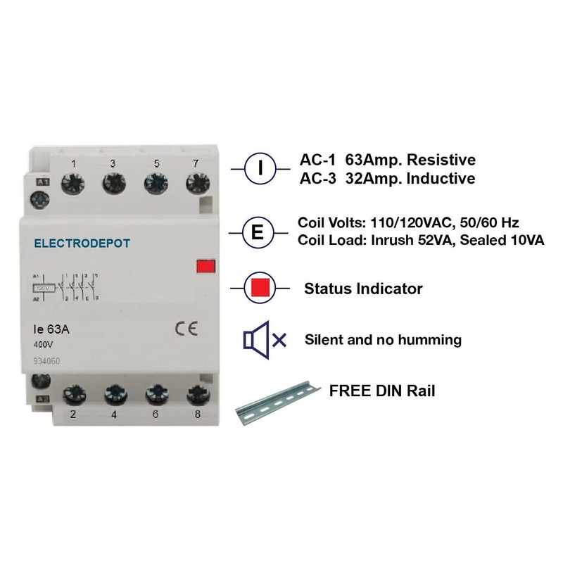 Lighting Contactor 60 Amp 4 Pole 120V Coil, 30A, 40A