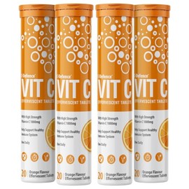 Vitamin C Effervescent| 1000mg Orange Flavour VIT C Supplement | High Strength and Natural Flavour (4 Tubes of 20 Tablets)