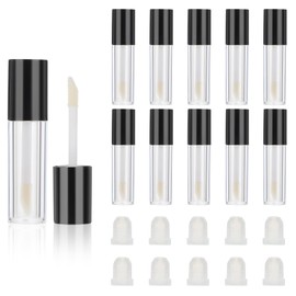 Molain 10pcs Empty Lip Gloss Tubes, 2.5ml Mini Refillable Cosmetic Containers Bottles Lip Balm Bottles for Lipstick Samples, Lip Balms(Black tube cap)