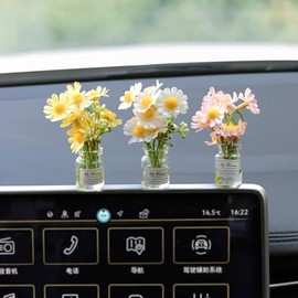 FloralGrace 4 Piece Daisy Flower Car Accessories for Women Interior Aesthetic, 4 Piece Daisy Cute Car Dashboard Decorations