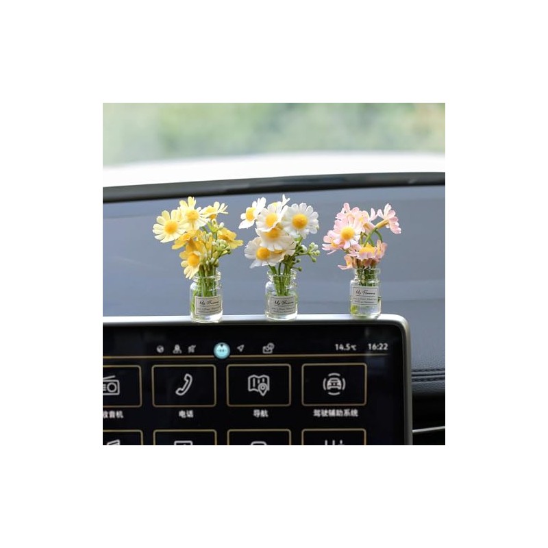 FloralGrace 4 Piece Daisy Flower Car Accessories for Women Interior