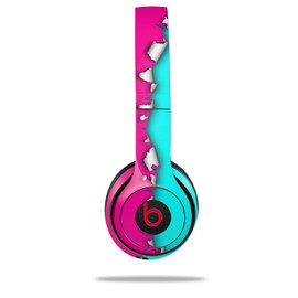 WraptorSkinz Skin Compatible with Beats Solo 4, Solo 3 and Solo 2 Wireless Headphones - Ripped Colors Hot Pink Neon Teal - Decal Vinyl Wrap (Headphones NOT Included)