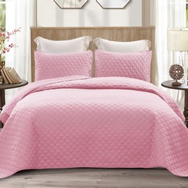 Exclusivo Mezcla Ultrasonic Reversible Full Queen Quilt Bedding Set with Pillow Shams, Lightweight Quilts Queen Size, Soft Bedspreads Bed Coverlets for All Seasons - (Bright Pink, 90"x96")