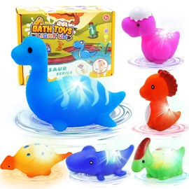 Peeokuo 6 Packs Light-Up Floating Dinosaur Bath Toys Set, for Baby Toddler Nephew in Birthday Christmas Easter, Great Water Bathtub Shower Pool Bath Toy for Children Preschool