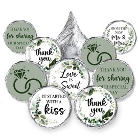 HandEasy Wedding Favor Stickers, Sage Green Wedding Chocolate Kisses Candy Labels for Party Decorations, Eucalyptus Leaves Theme - 270 Labels 04