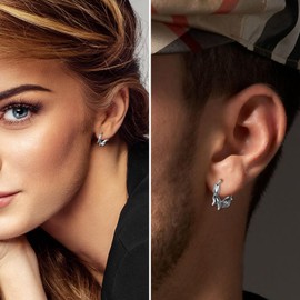 OIDEA 2 Pairs Punk Spike Huggie Hoop Earrings: Stainless Steel Stud Hinged Huggie Earrings Set Jewelry Gift for Women and Men