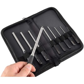 Ideagle Gunsmith Grip Roll Ping Punch Tool Set, Ping Punch Set, Size Chart on Main Body, Pin Removal Set with Zipper Pouch (Set of 9)