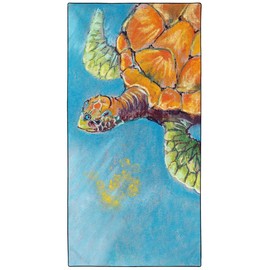 Violetpos Quick Drying and Lightweight Beach Towels, Beach Towel, Large, 90 x 180 cm, Quick-Drying Microfibre, Printed with Turtle, Ocean, Orange