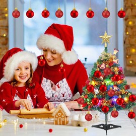 24 Count Small Red Christmas Ornaments Balls, Mini Red Ornaments for Mini Christmas Tree, Small Shatterproof Valentine Tree Decorative Hanging Bulbs Ball for Xmas Outdoor Party Decorations, 1.2 inch