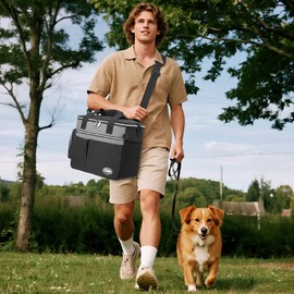 TAIHOYIN Dog Travel Bag for Pet Kit for Supplies with 2 Food Storage Containers 2 Collapsible Bowls 1 Feeding Mat 1 Dog Treat Pouch Perfect Road Trips Camping Weekend Away or Doggy Gift, Black