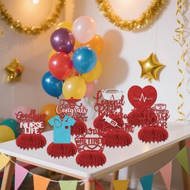 8 Pcs Nurse Retirement Party Honeycomb Centerpieces,The Legend Has Retired,Congrats Nurse Retirement Farewell Party Honeycomb Decor Supplies Red Silver