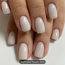24pcs Glossy Medium Square Fake Nails, Milky White Press On Nails Solid Glue On Nails, Minimalist Style False Nails For Women Girls Daily Wear Manicure Nail Art Nail Care Nail Polish Polish Cutics Cosmetic