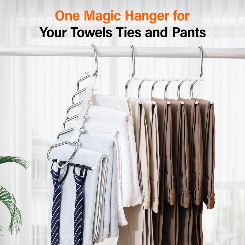 Upgraded Collapsible Pants Hangers Space Saving, 6 Layers Clothes Rack,