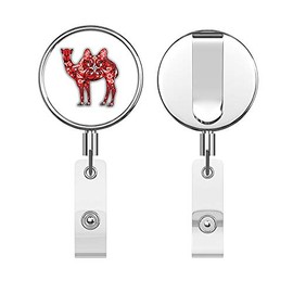 Ornate Camel Round ID Badge Key Card Tag Holder Badge Retractable Reel Badge Holder with Belt Clip