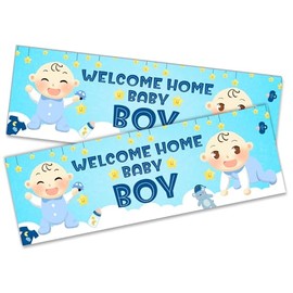 x2 Welcome Home Baby Boy Banner Baby Shower Homecoming Party Decoration 2