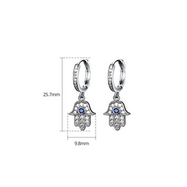 14K Gold Hand of Fatima Hoop and Drop Earrings, Moissanite and Sapphire Evil Eye Earrings for Women (White Gold, 10K Gold)