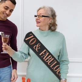 70th Birthday Sash, Black and Rose Gold 70&Fabulous Birthday Satin Sash for 70th Birthday Party Decoration Women Birthday Gift Party Favour Accessories A3HJ70 (70 fabulous)