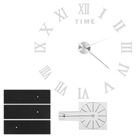 DIY Wall Clock Roman Numerals Frameless Mirror Surface Wall Clock Home Living Room DecorSilver