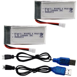 Blomiky 2 Pack 3.7V 1S 1200mAh Li-PO MX2.0 Plug 25C Batteries and 2 Cables Suitable for Syma X5SW X5SC RC Quadcopter Helicopter Drone / 3.7V 1200mAh MX2.0 * 2