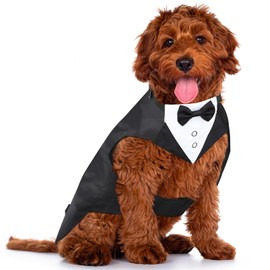 Ezierfy Dog Tuxedo, Formal Dog Wedding Attire Pet Costume Pet Suit and Bandana Set, Waterproof Bithday Party Bow Tie Collar Outfit Puppy Tux (Small)