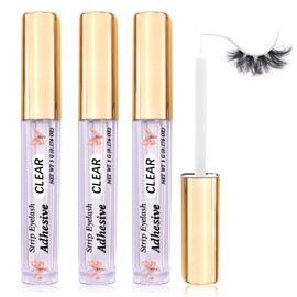 Clear Eyelash Glue Strong Hold Lash Glue Eyelash Adhesive Latex-Free Waterproof False Eyelash Glue Safe Suitable for Sensitive Eyes Eyes Lash Adhesive (0.176oz,Clear* 3Pcs)