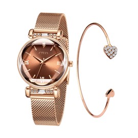 CIVO Ladies Watches Set Designer Mesh Strap Womens Watch Rose Gold Waterproof Elegant Classic Dress Casual Analogue Wrist Watches for Woman