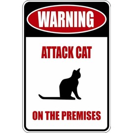 Decals - Warning Attack Cat - Parking Signs -Color=AS Seen - Size=9"X18" - Funny Humor Picture Art Image Mural - Peel & Stick Vinyl Wall Sticker