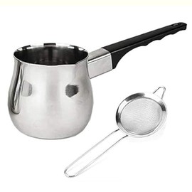 18oz Chai teapot and strainer combo. Turkish coffee pot and fine mesh strainer together for making perfect Prana Chai at home