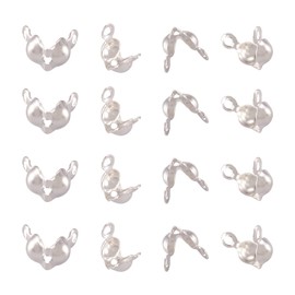 PandaHall 200 Pieces 304 Stainless Steel Beads Lace Knot Cover Silver 7.5 x 4 x 3.5 mm Metal Open Clamshell Fold Over Bead Tips Mini Calotte Ends Caps for DIY Jewellery Making